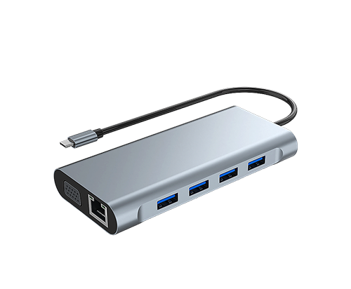 TYPEC TO PD+VGA+HDMI+RJ45 1000M+SD/TF+USB3.0*3+USB2.0+3.5AUDIO 11合1 短款