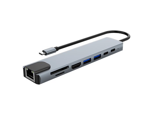 TYPEC TO USB3.0+USB2.0+HDMI+RJ45(1000M)+PD+TYPE C(DATA)+SD/TF